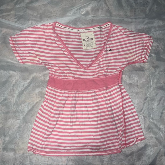 Y2K Hollister Pink Striped Baby Doll Top Size Medium - Picture 1 of 3